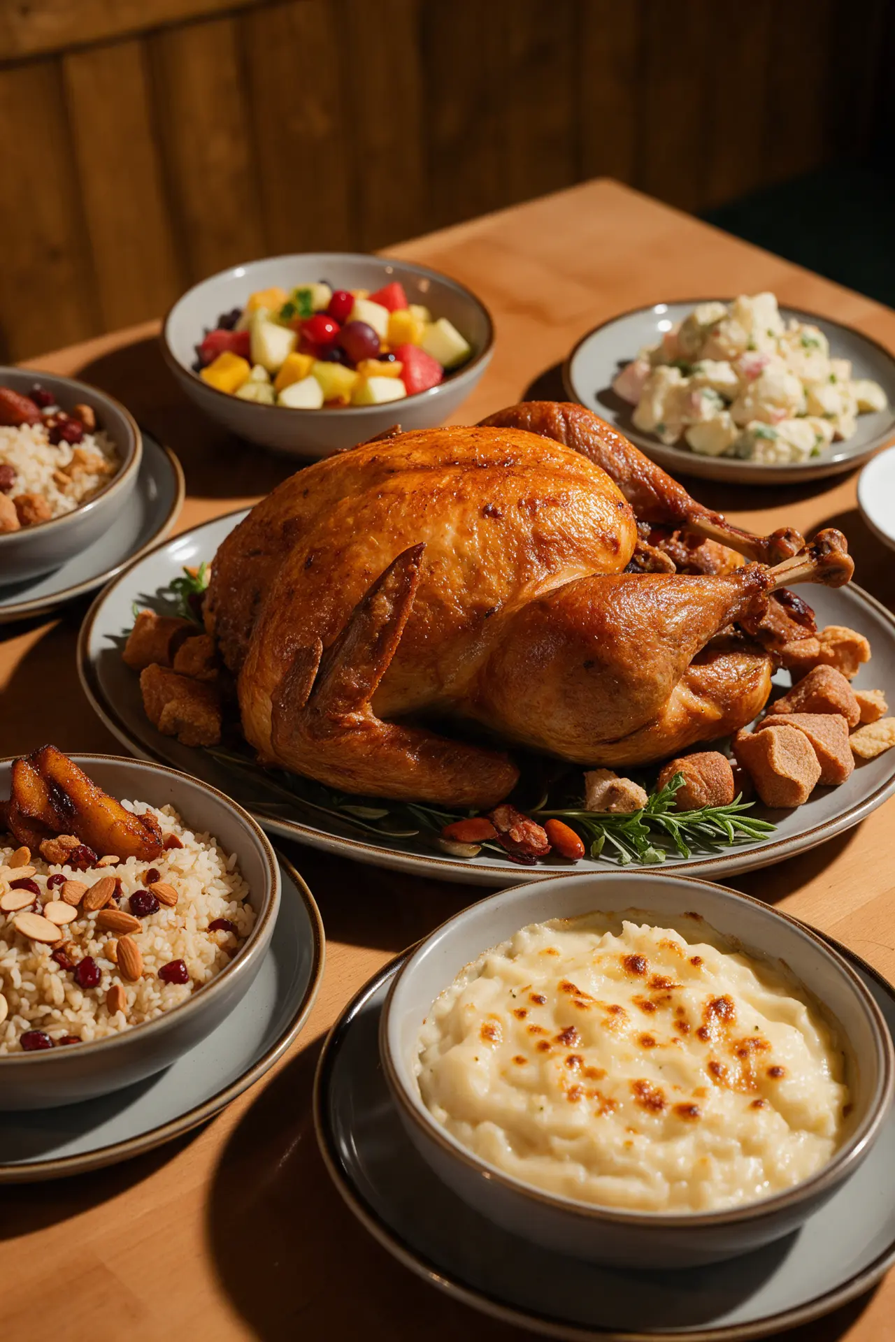 Pavo entero y acompañantes del menú de Thanksgiving de Las Caleñitas