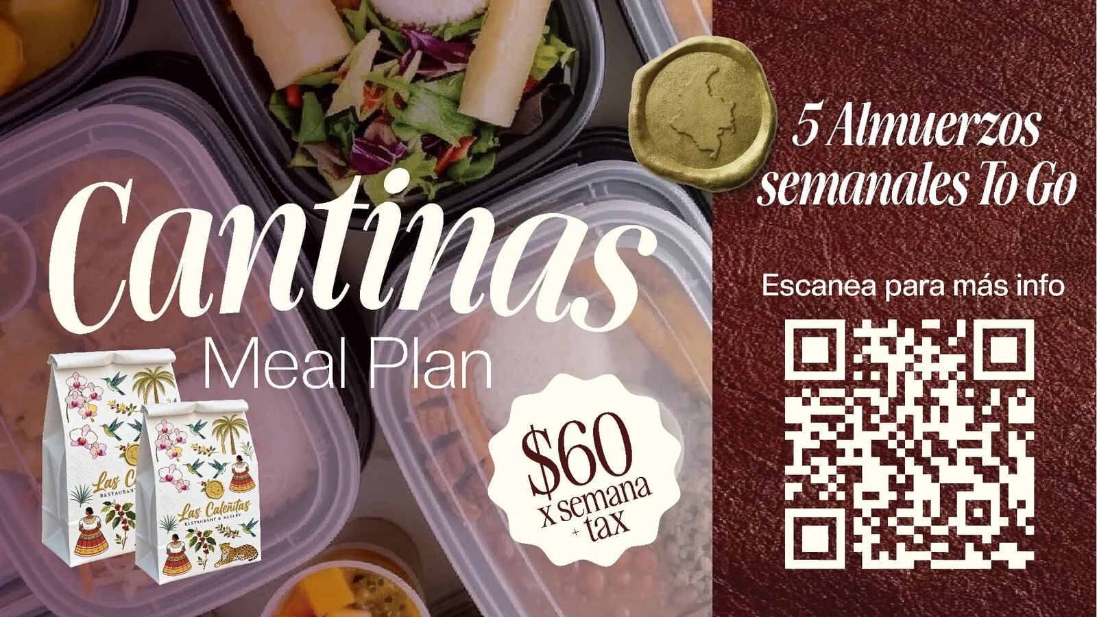 Las Caleñitas Cantinas Meal Plan: 5 weekly lunches to go